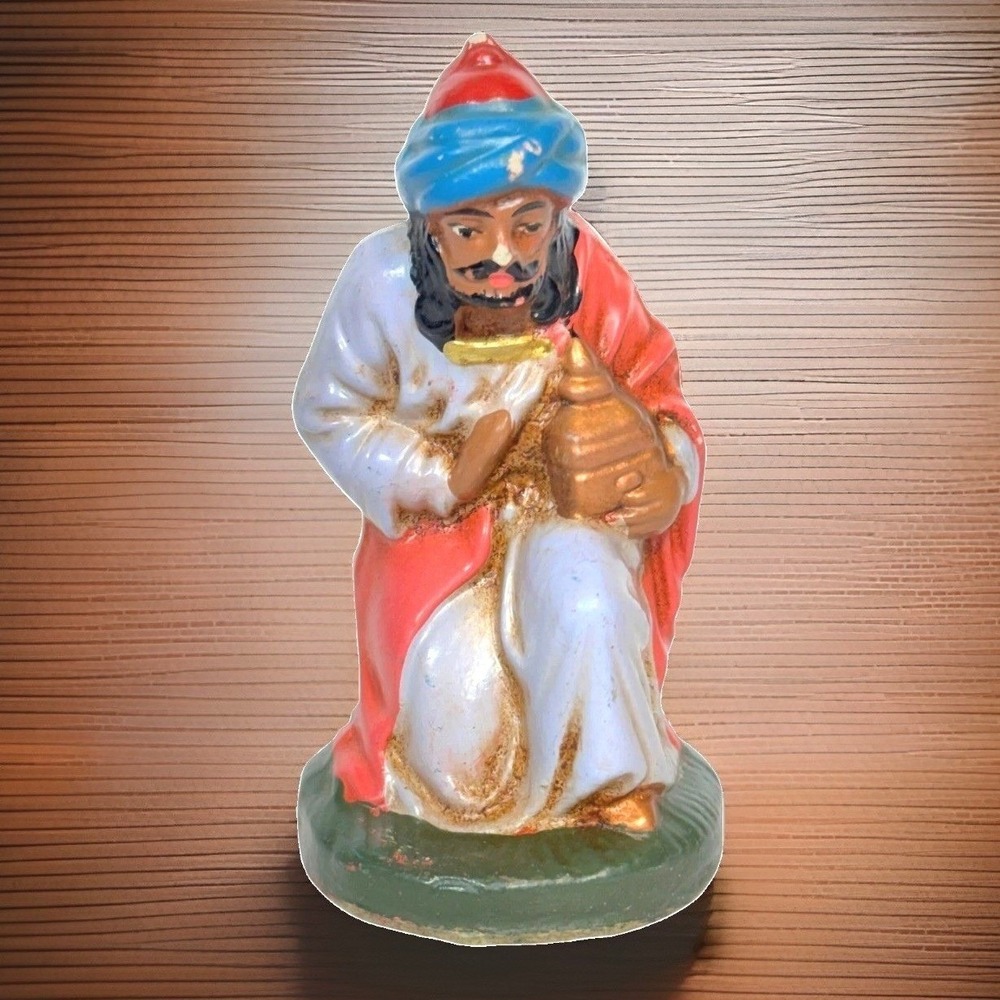 Vintage‎ Kneeling Wise Man Nativity Figurine Christmas Decor 3 inch Multicolored
